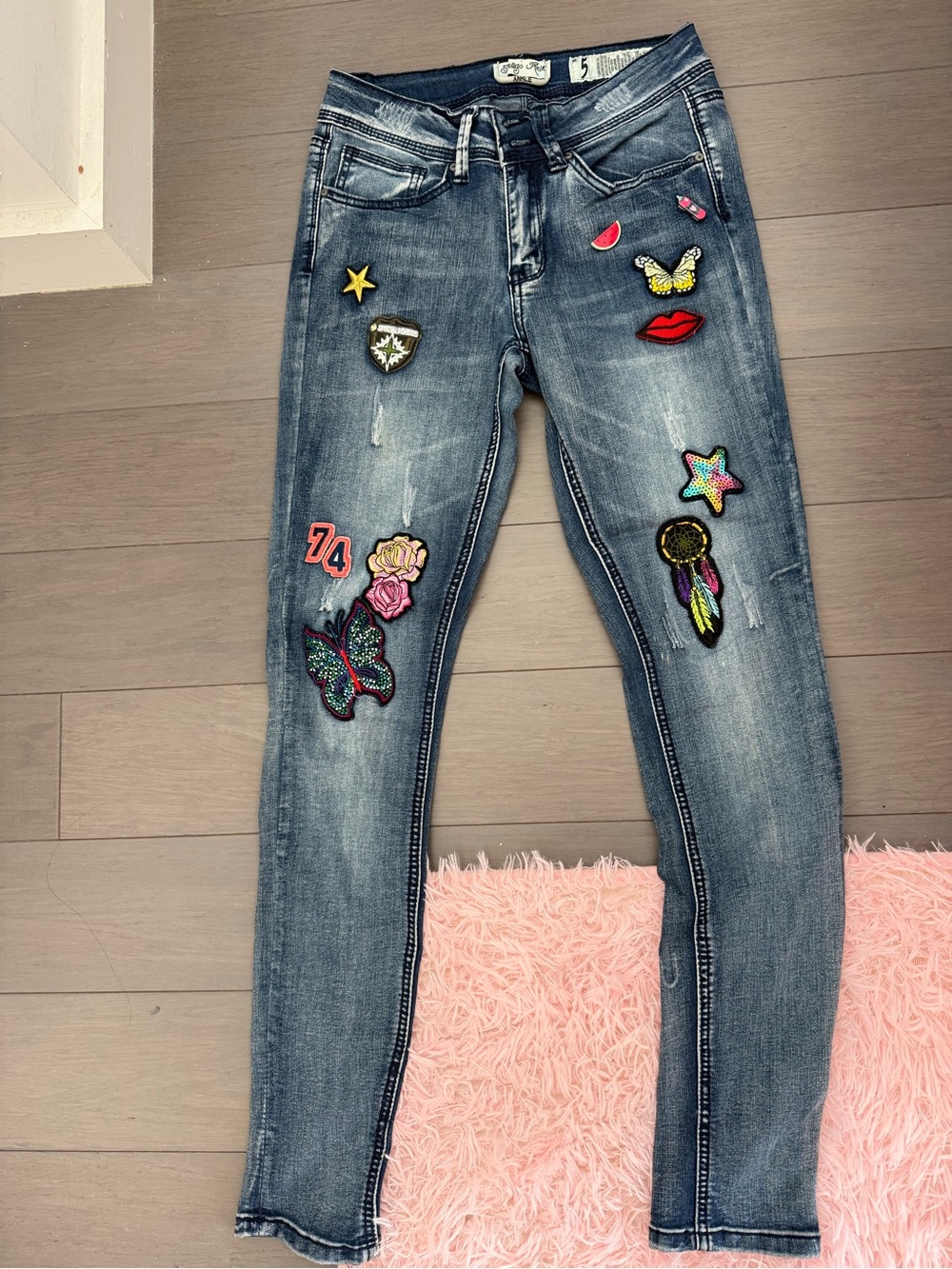 Indigo Rein Blue Skinny Jeans with Colorful Patch Motifs
